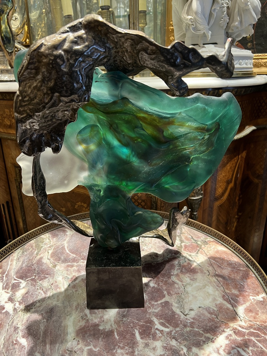 Sculpture En Bronze Et Pâte De Verre Signée LOHE-photo-4