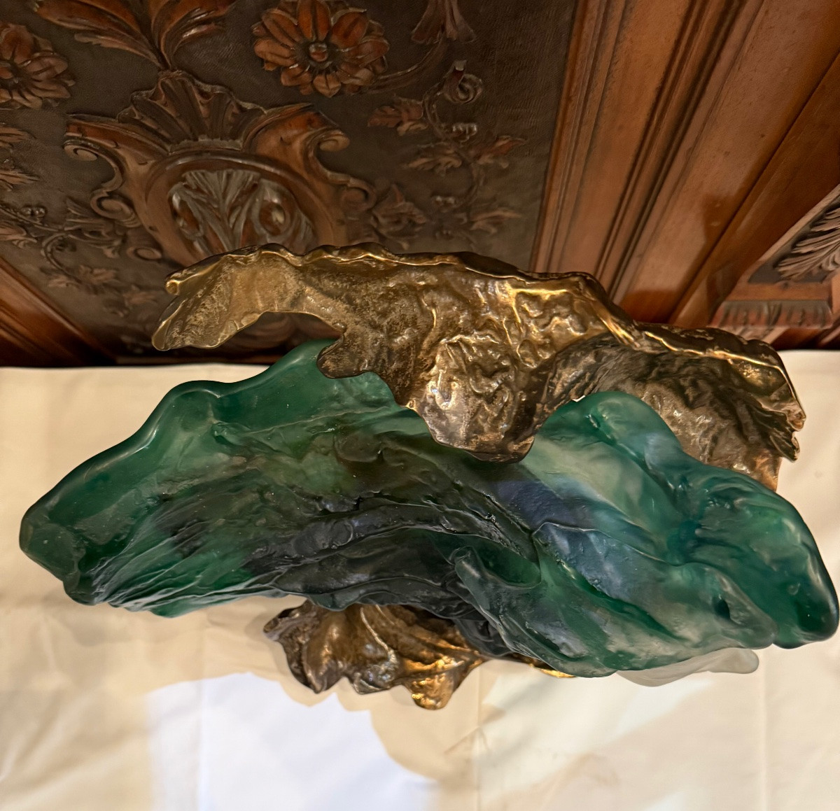 Bronze And Glass Paste Sculpture Signed Lohe-photo-2