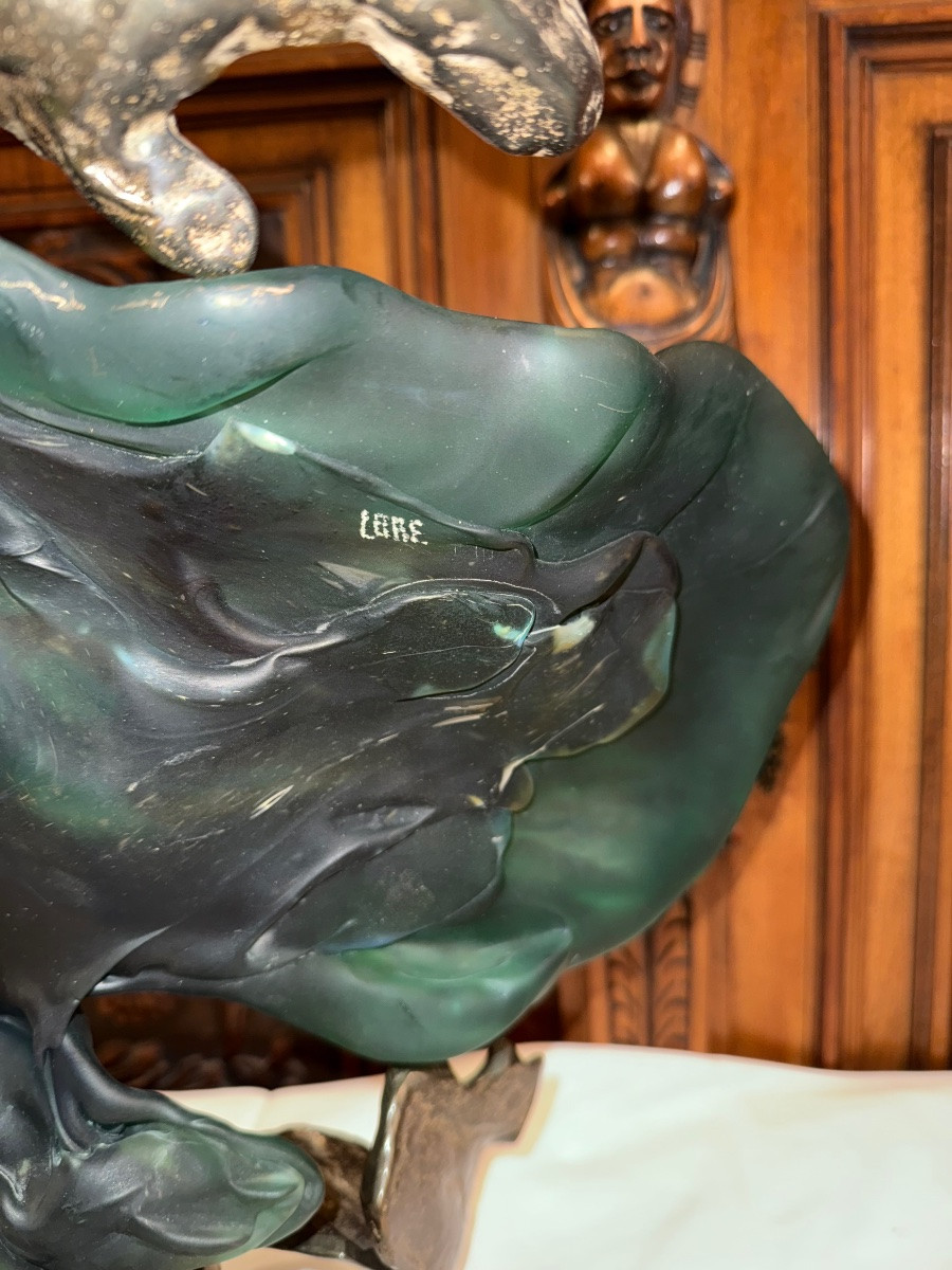 Bronze And Glass Paste Sculpture Signed Lohe-photo-3