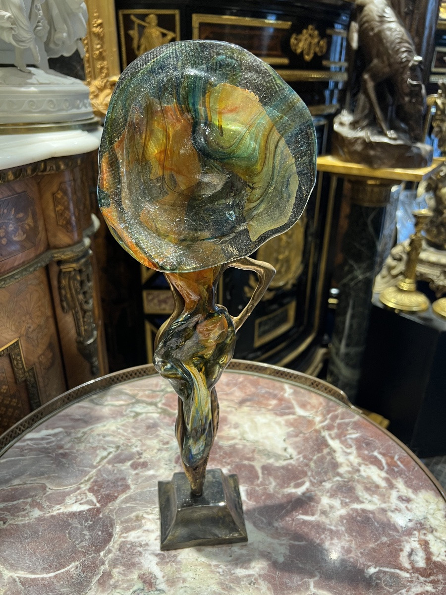 Sculpture En Bronze Et Pâte De Verre Signée LOHE-photo-3