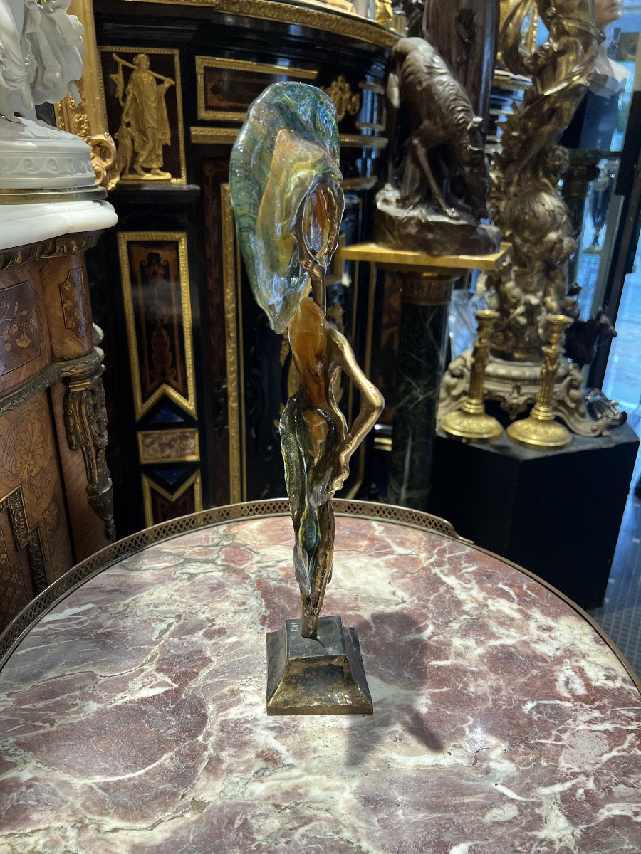Sculpture En Bronze Et Pâte De Verre Signée LOHE-photo-4
