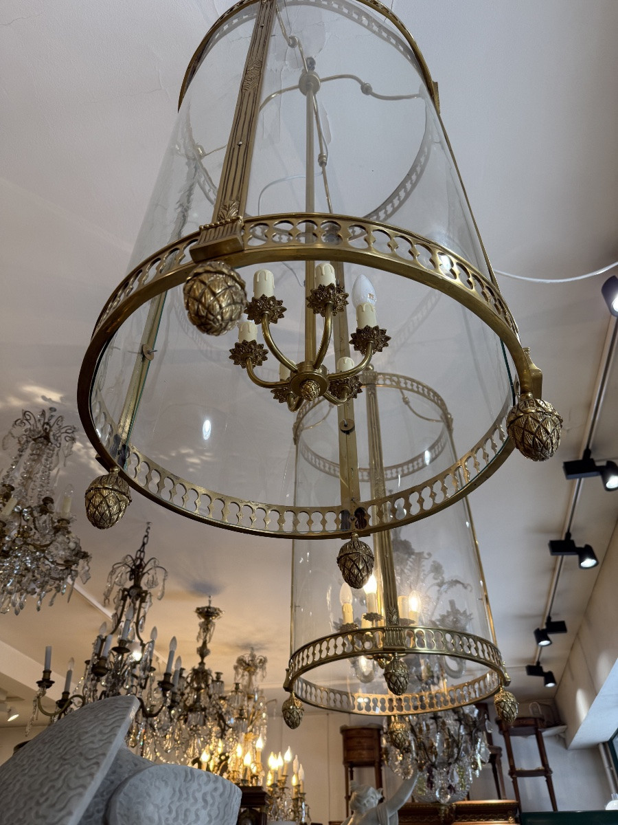 Grande Paire De Lanterne De Style Louis XVI En Bronze doré -photo-2