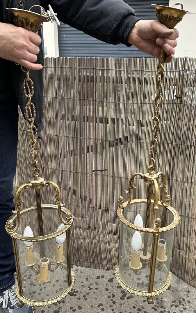 Pair Of Louis XVI Style Bronze Lanterns