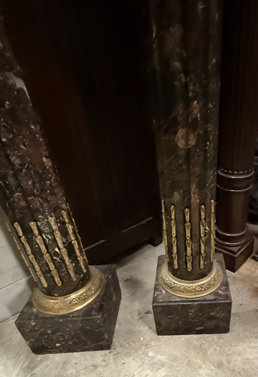 Pair Of Louis XVI Style Marble And Bronze Columns-photo-2