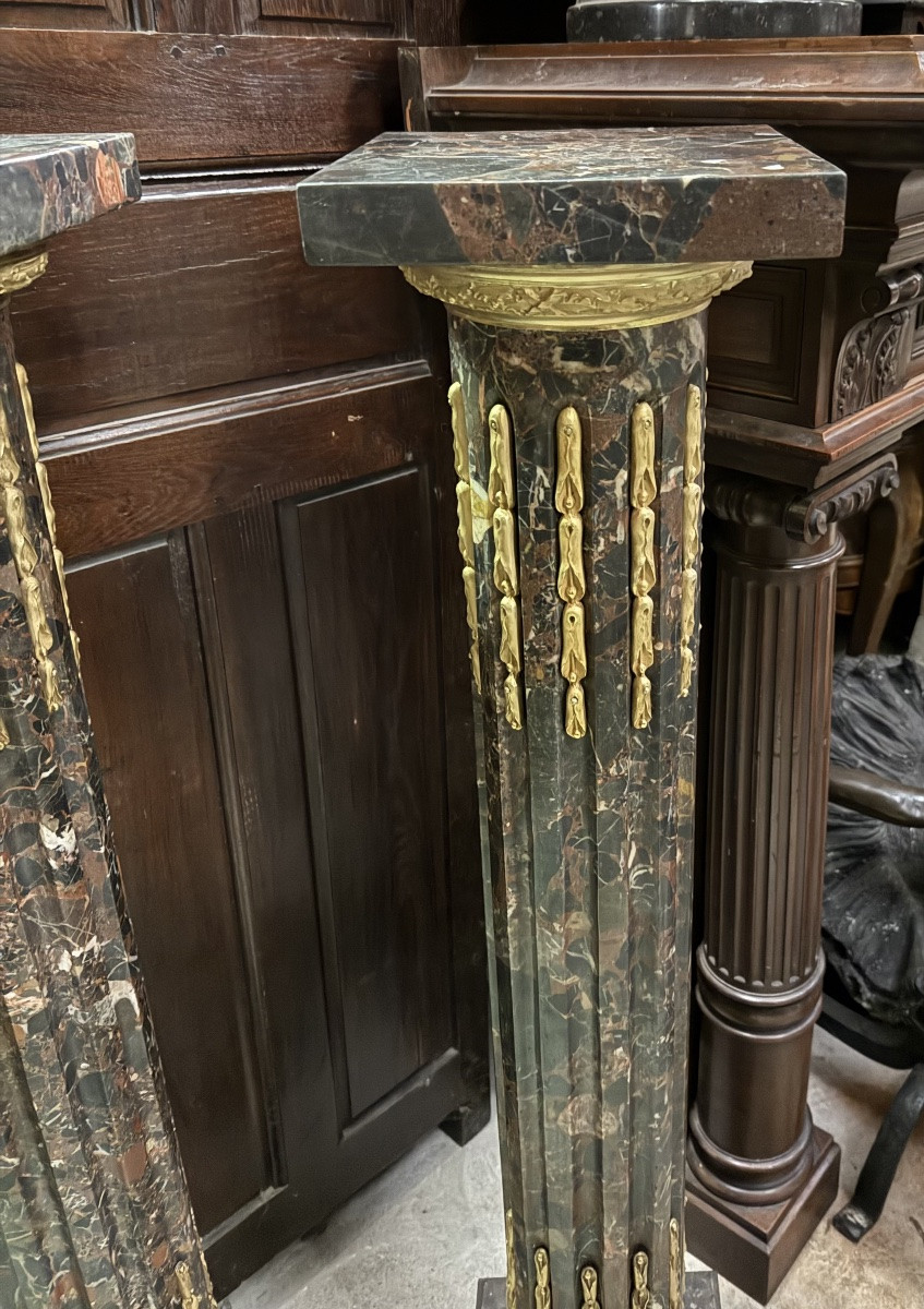 Pair Of Louis XVI Style Marble And Bronze Columns-photo-1