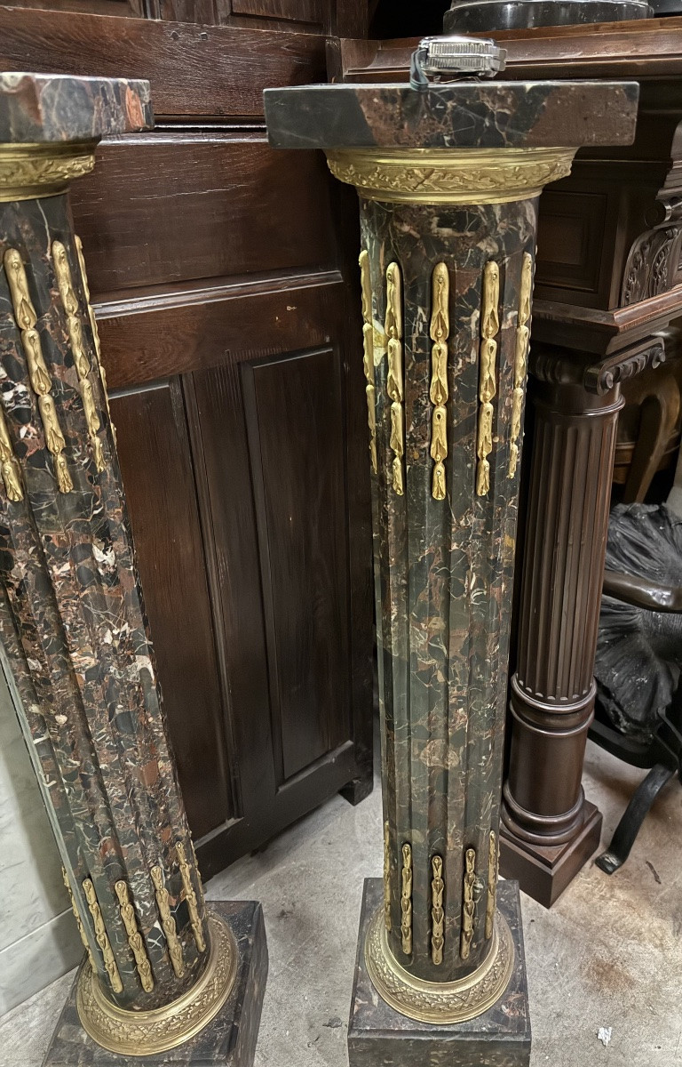 Pair Of Louis XVI Style Marble And Bronze Columns-photo-2