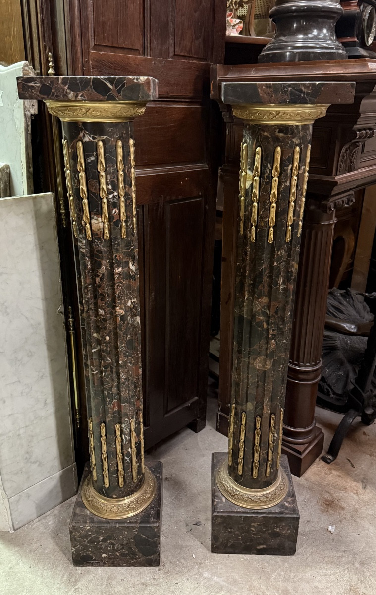 Pair Of Louis XVI Style Marble And Bronze Columns