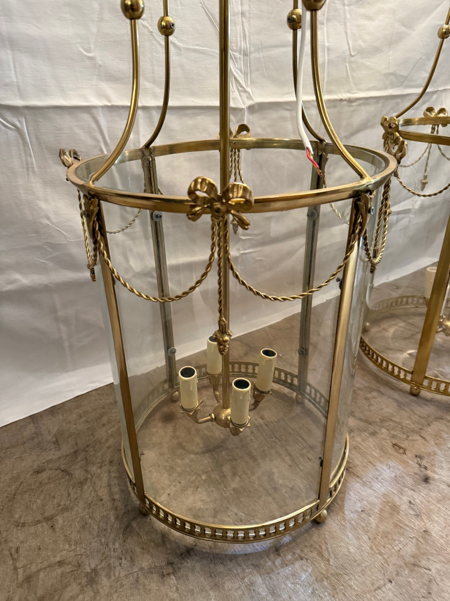 Paire De Lanterne En Bronze De Style Louis XVI-photo-1
