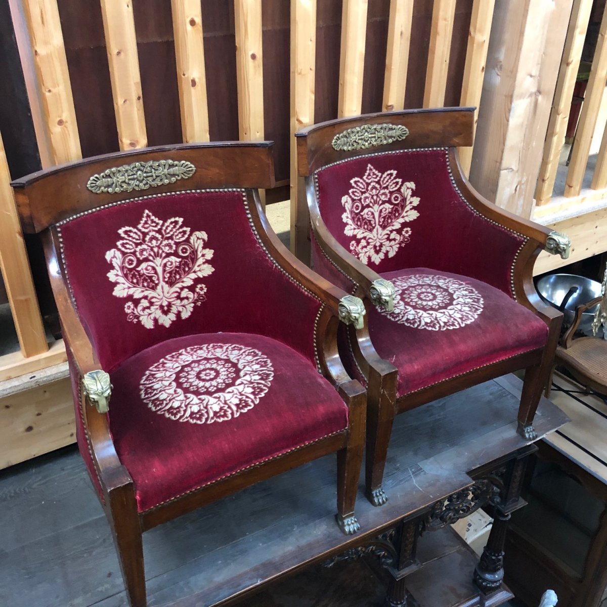 Pair Of Empire Armchairs In Mahogany And Bronze XIXth