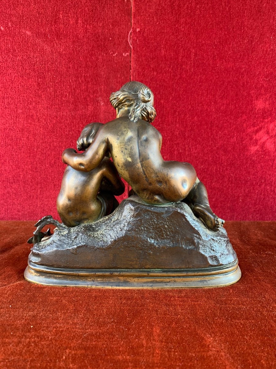 Bronze Enfants Et Coqs-photo-2