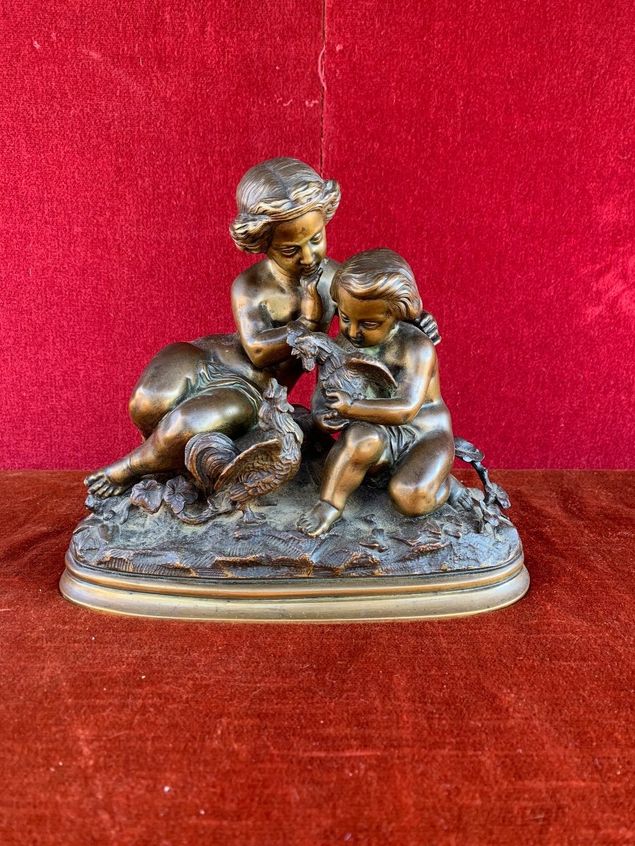 Bronze Children And Roosters