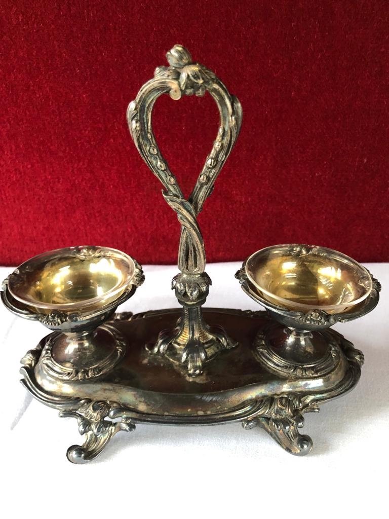 "christofle" Pair Of Salt Shakers With Double Salerons In Silver Metal-photo-1