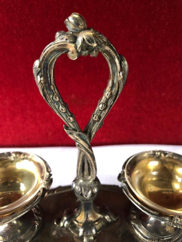 "christofle" Pair Of Salt Shakers With Double Salerons In Silver Metal-photo-2