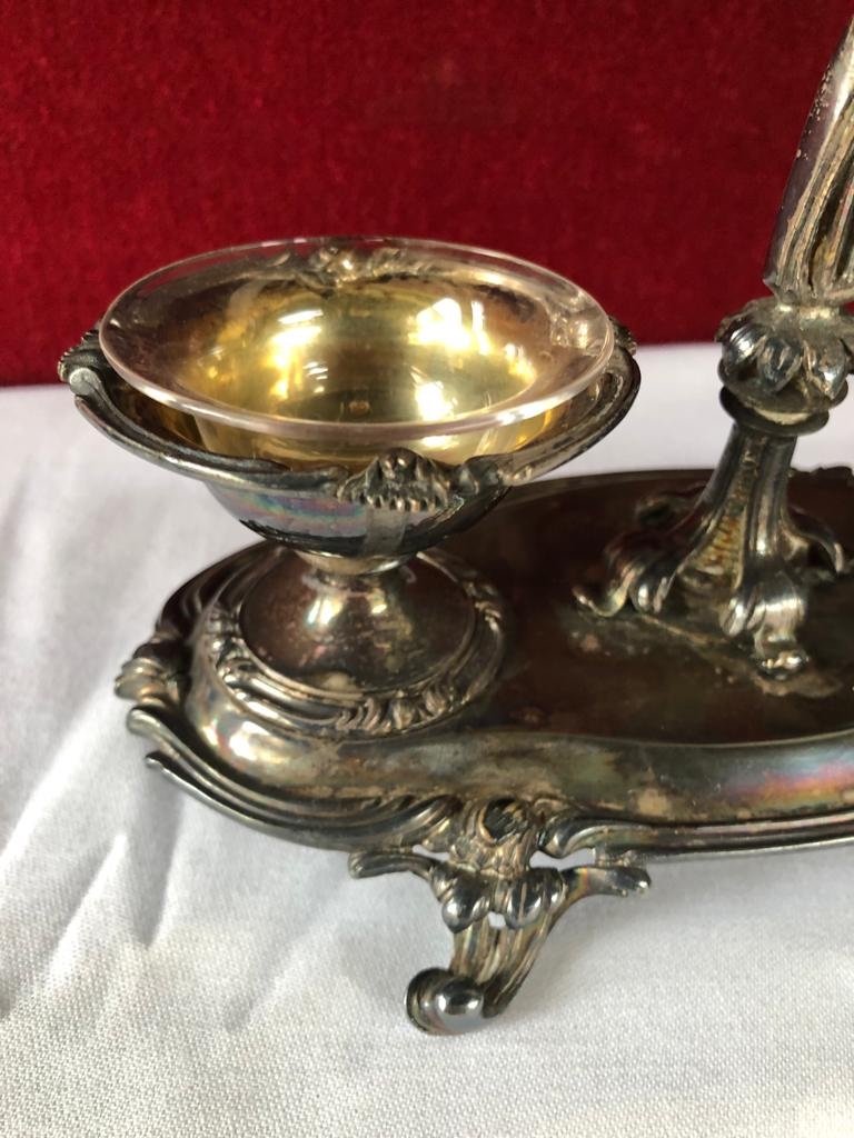 "christofle" Pair Of Salt Shakers With Double Salerons In Silver Metal-photo-3