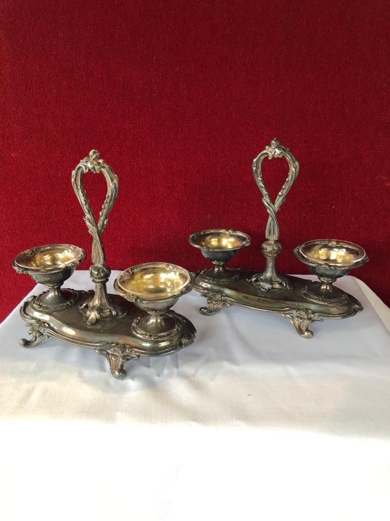 "christofle" Pair Of Salt Shakers With Double Salerons In Silver Metal