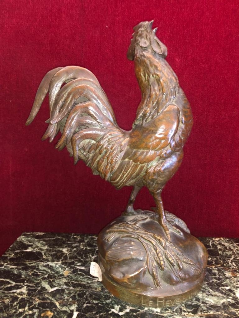 Coq En Bronze De A.cain (1821-1894 )