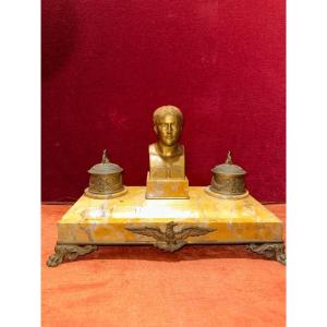 Empire Style Bronze And Marble Inkwell