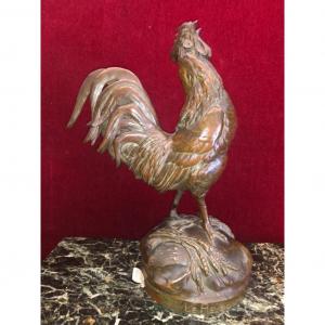 Coq En Bronze De A.cain (1821-1894 )