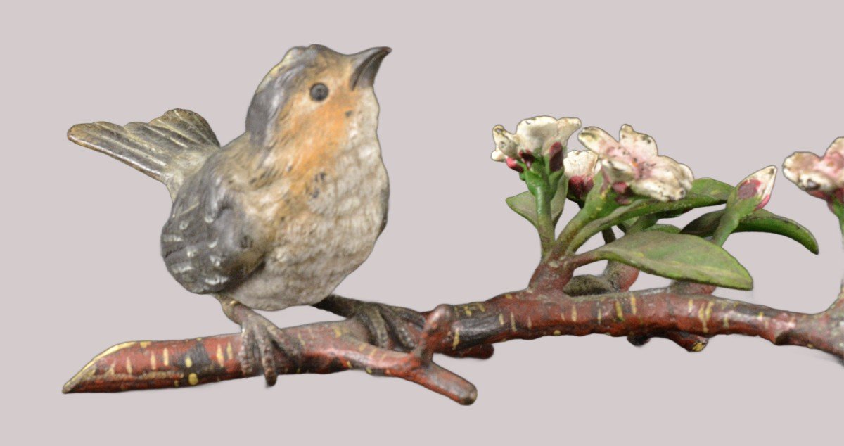 Bronze de Vienne à l'oiseau sur une branche-photo-4