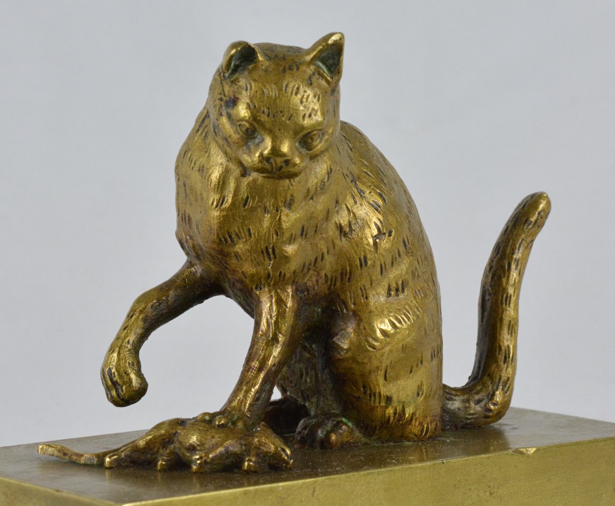 Bronze Inkwell With Cat And Mouse-photo-2