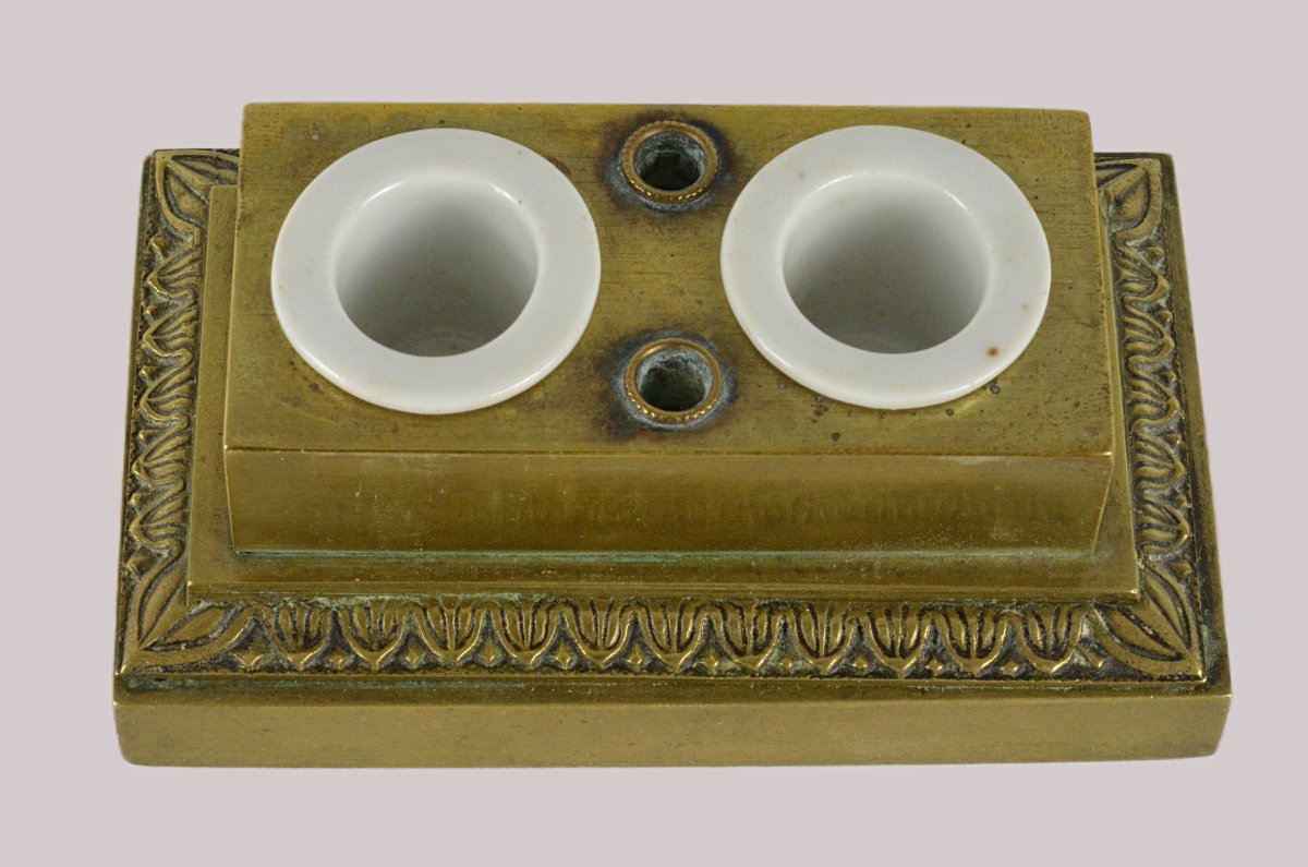 Bronze Inkwell With Cat And Mouse-photo-4