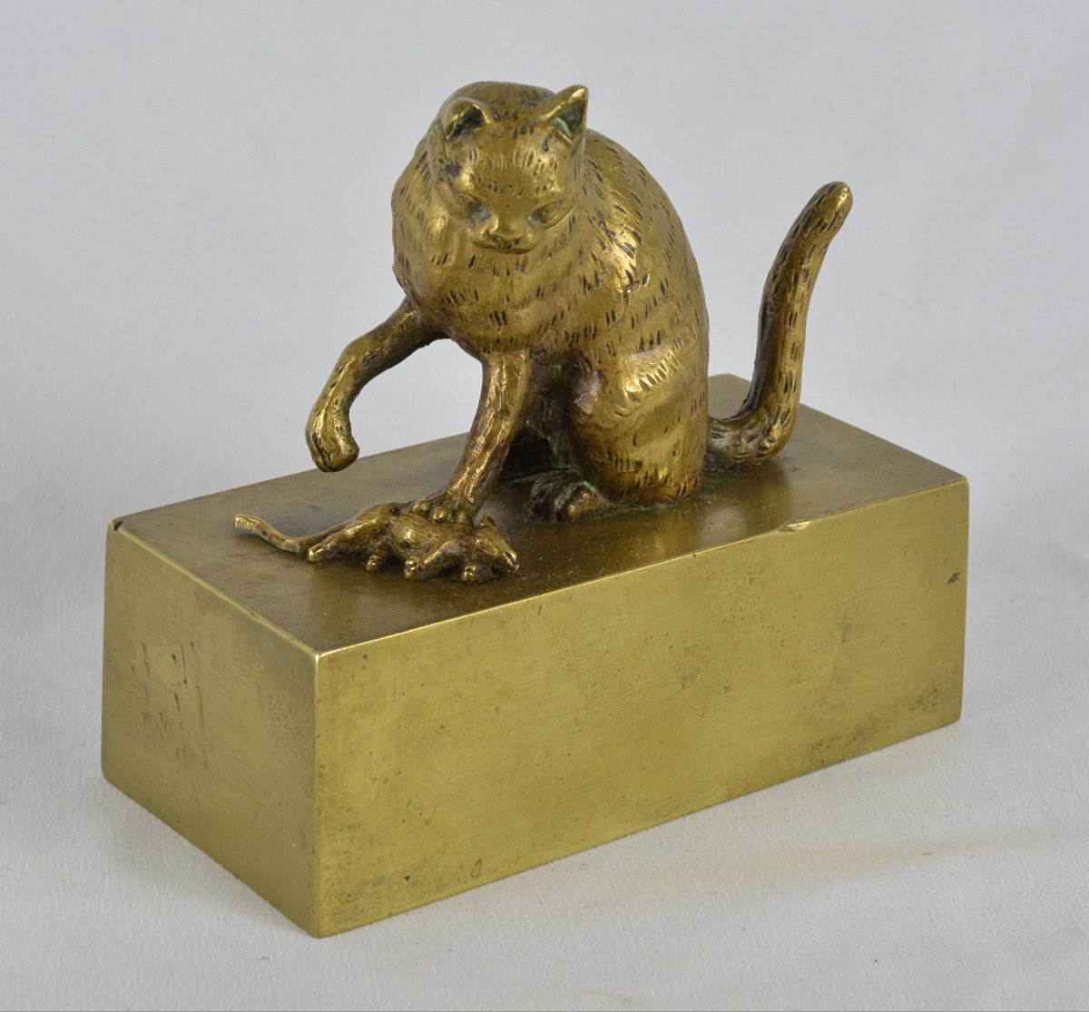 Bronze Inkwell With Cat And Mouse-photo-3