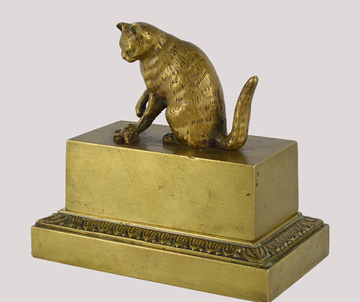 Bronze Inkwell With Cat And Mouse-photo-4