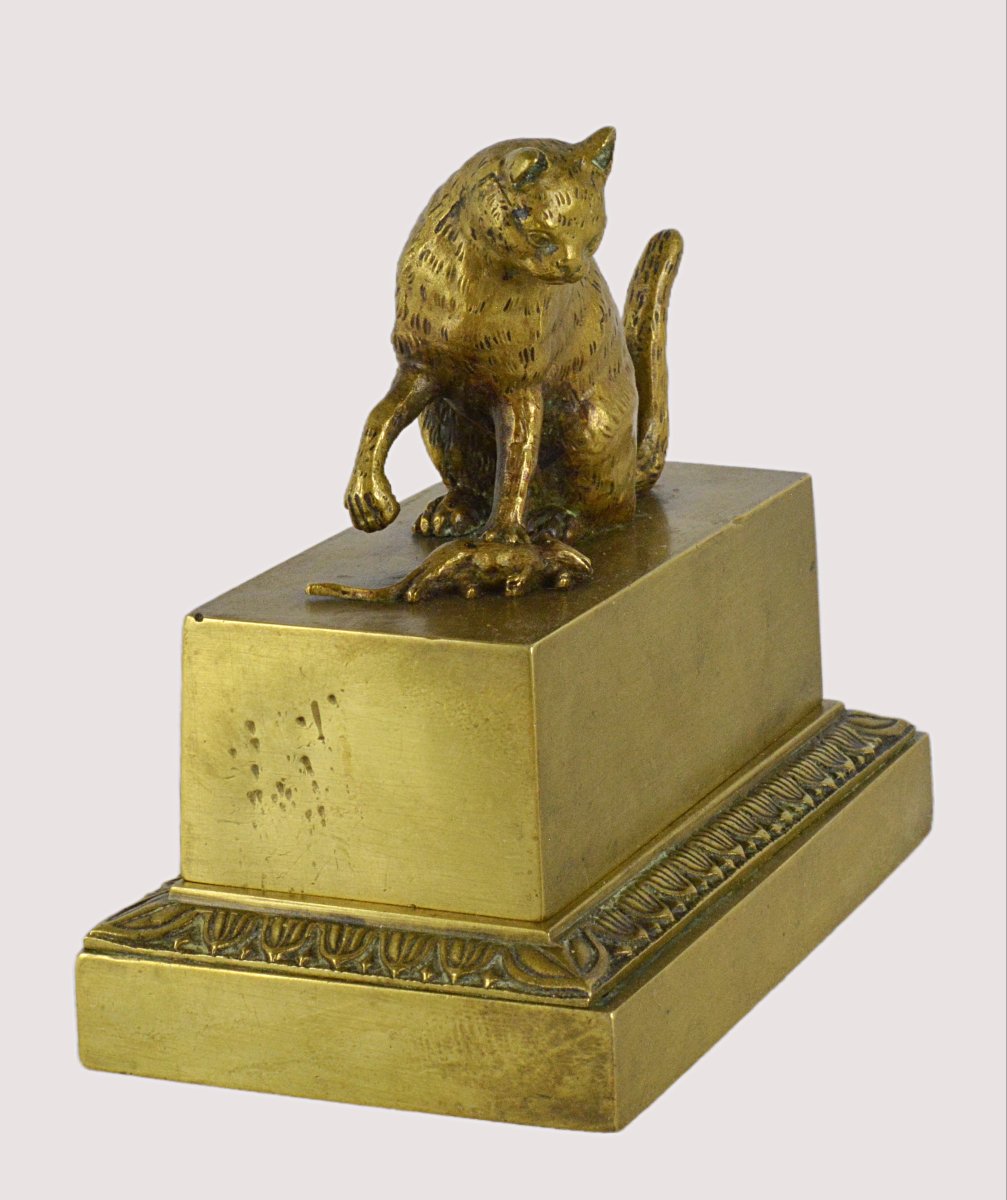 Bronze Inkwell With Cat And Mouse-photo-6