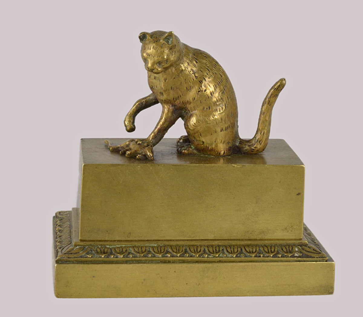 Bronze Inkwell With Cat And Mouse