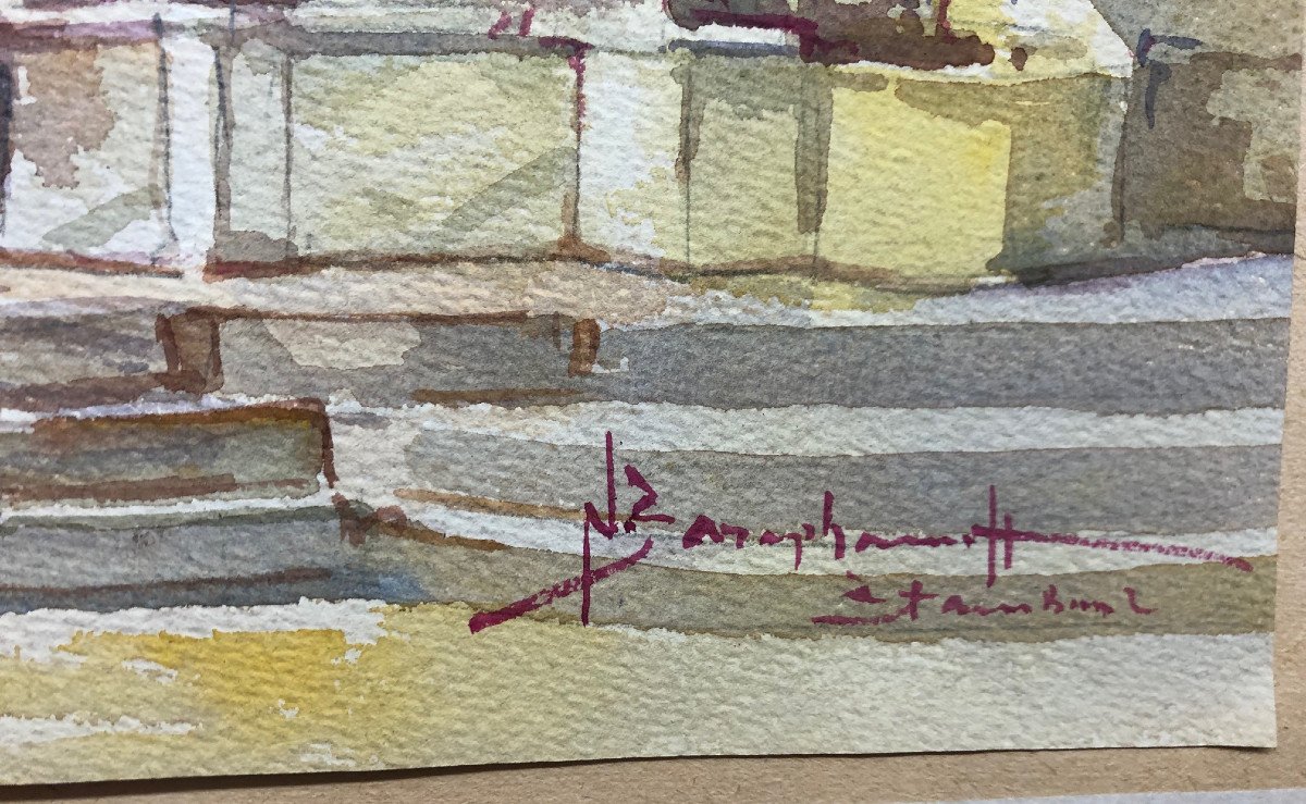 Nikolaï SARAPHANOFF (XIX-XX): "Vue sur le Bosphore, Istamboul" Aquarelle-photo-2