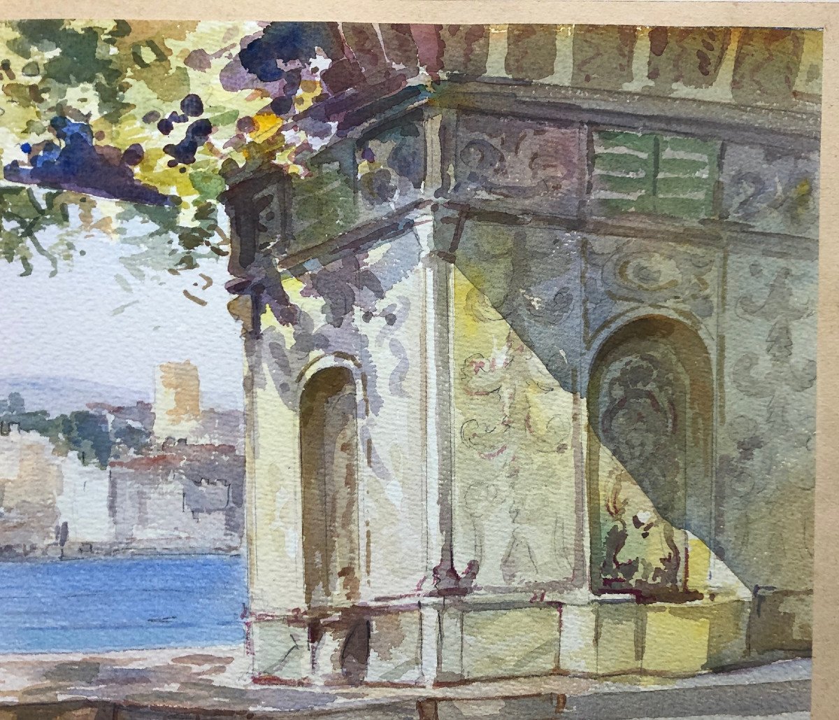 Nikolai Saraphanoff (xix-xx): "view Of The Bosphorus, Istanbul" Watercolor-photo-3