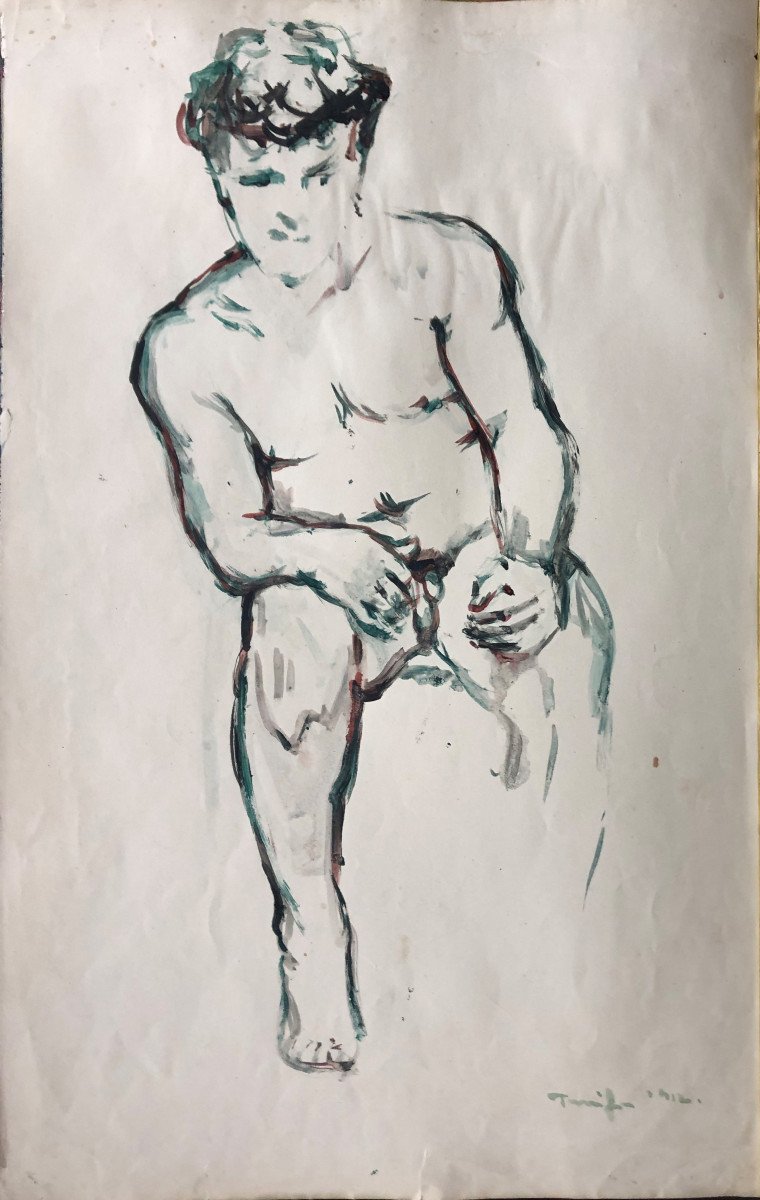 Nicolae Tonitza (1886-1940): "Etude de Nu d'homme" Roumain. Nud de barbat