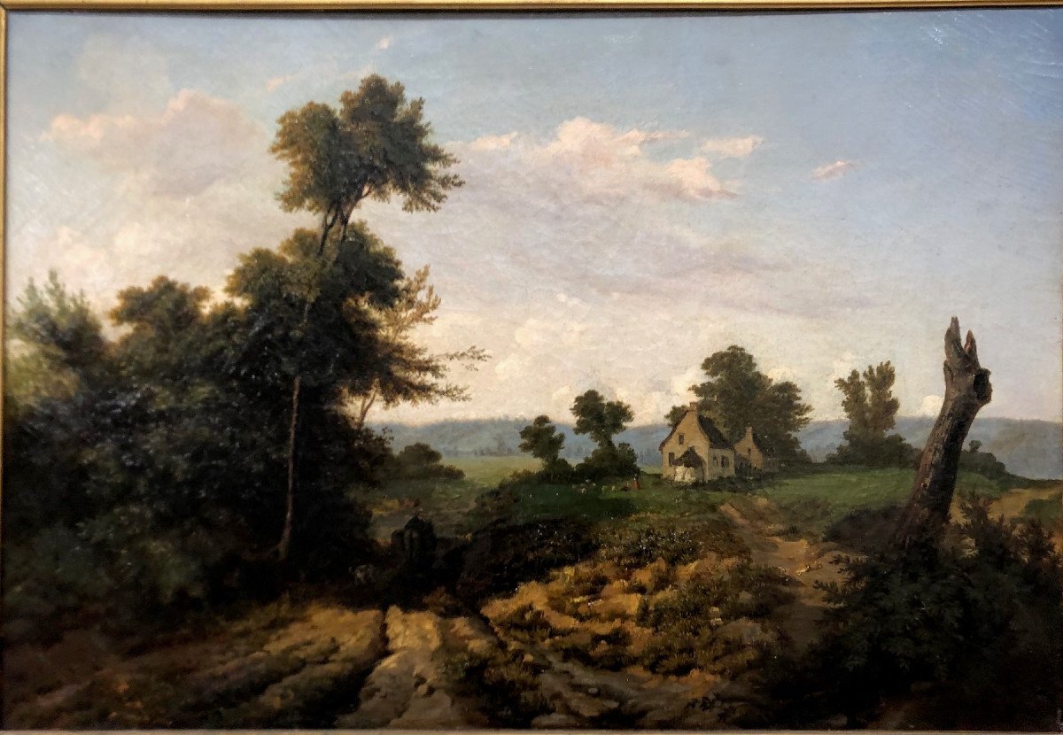 Léon Auguste Mellé (1816-1889) "landscape With A Shepherdess"-photo-2