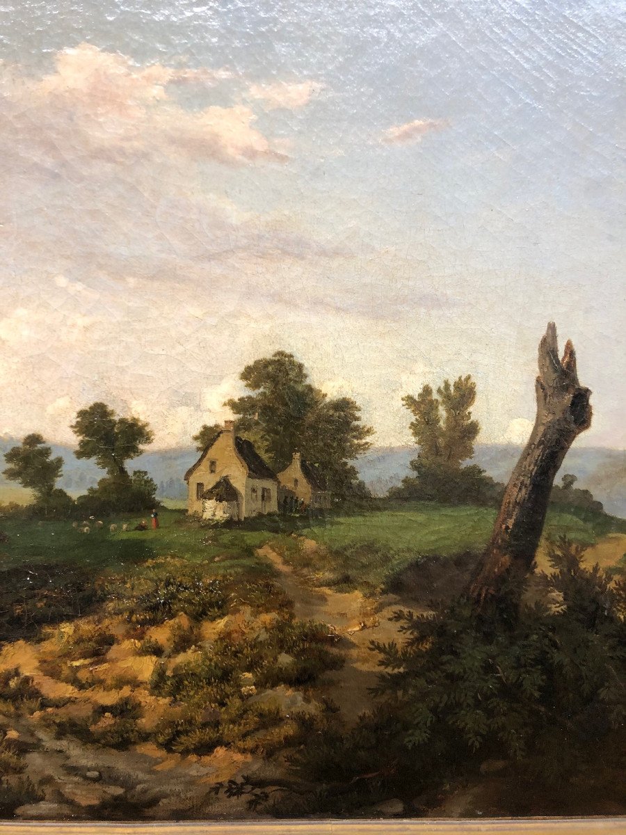 Léon Auguste MELLÉ (1816-1889) "Paysage à la bergère"-photo-3