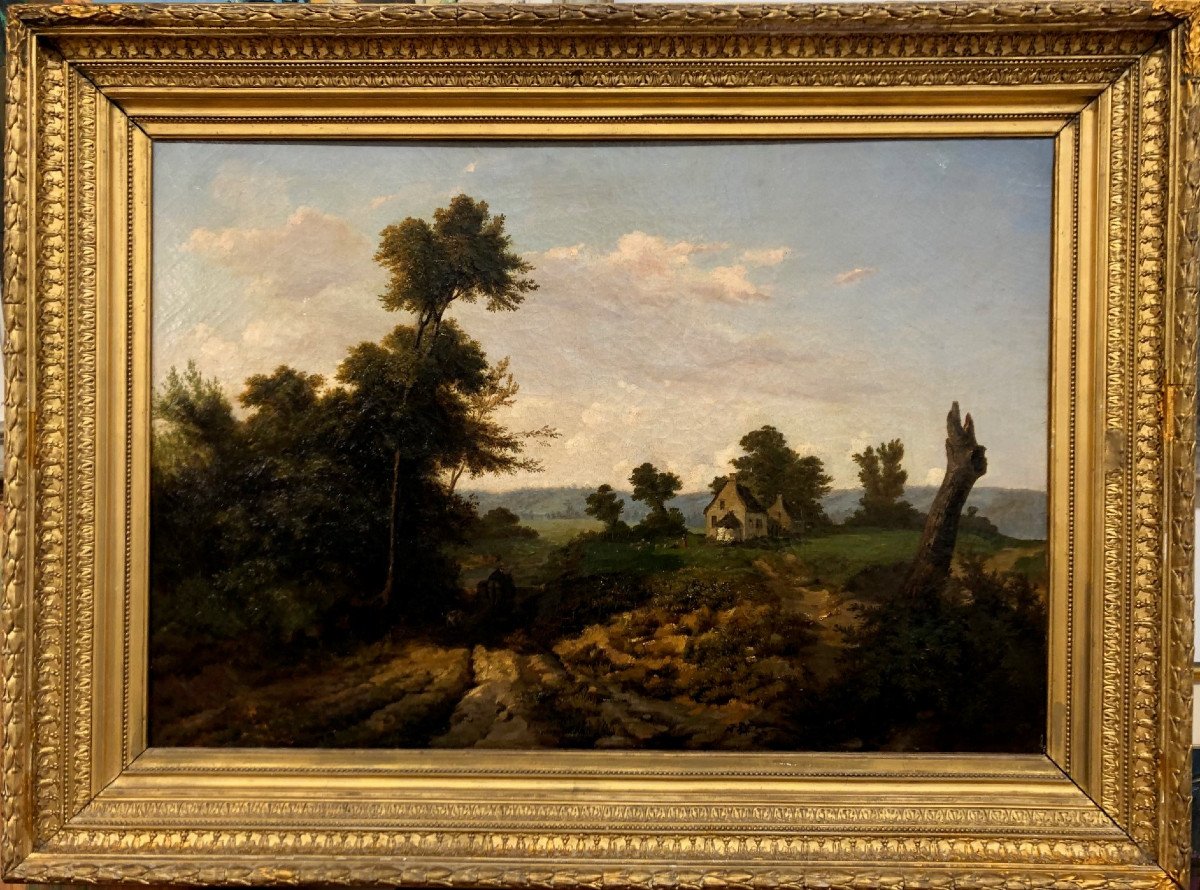 Léon Auguste Mellé (1816-1889) "landscape With A Shepherdess"