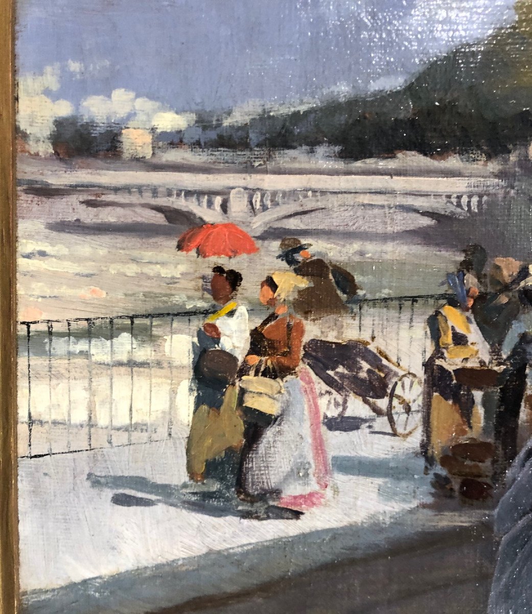 Ecole italienne du XIX° signée Fasoli:"Niçoise, près du Paillon de retour du marché aux fleurs"-photo-4