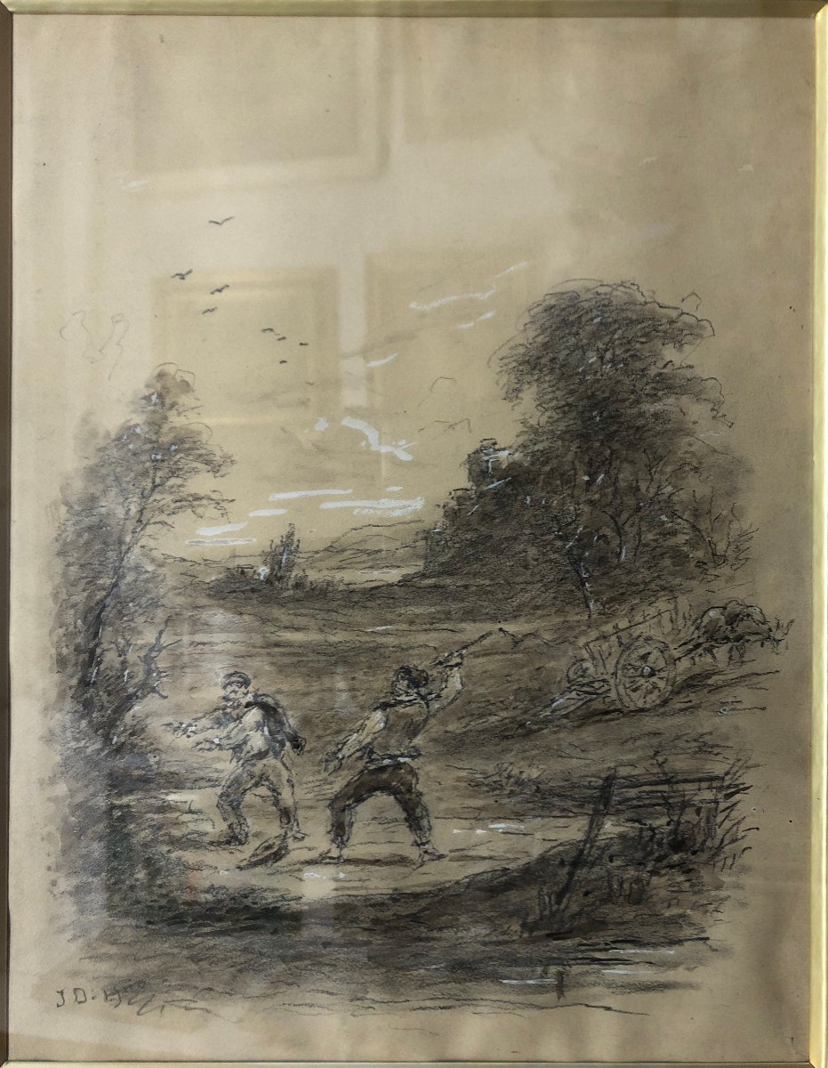 DEFER Jules (1803-1902) : "La rixe" Crayon et lavis d'encre; Nice-photo-3