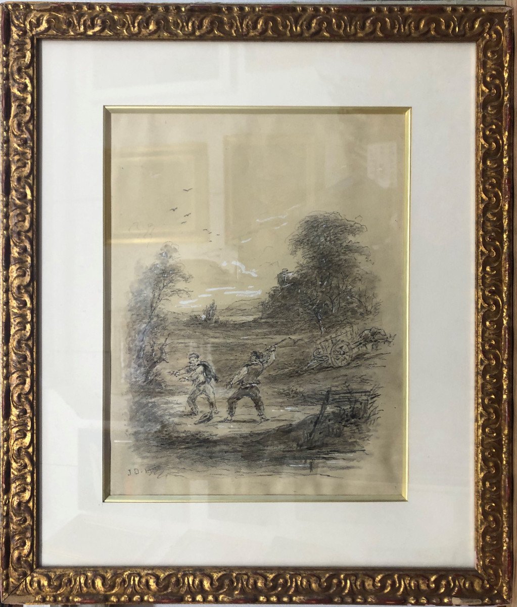 DEFER Jules (1803-1902) : "La rixe" Crayon et lavis d'encre; Nice