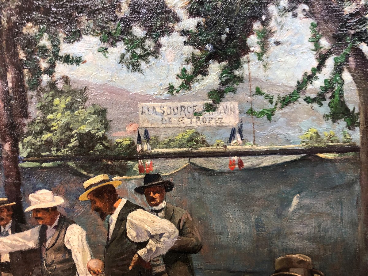 Ecole française vers 1900: "La partie de boules à St Tropez"; attribué à Leonetto Cappiello-photo-3