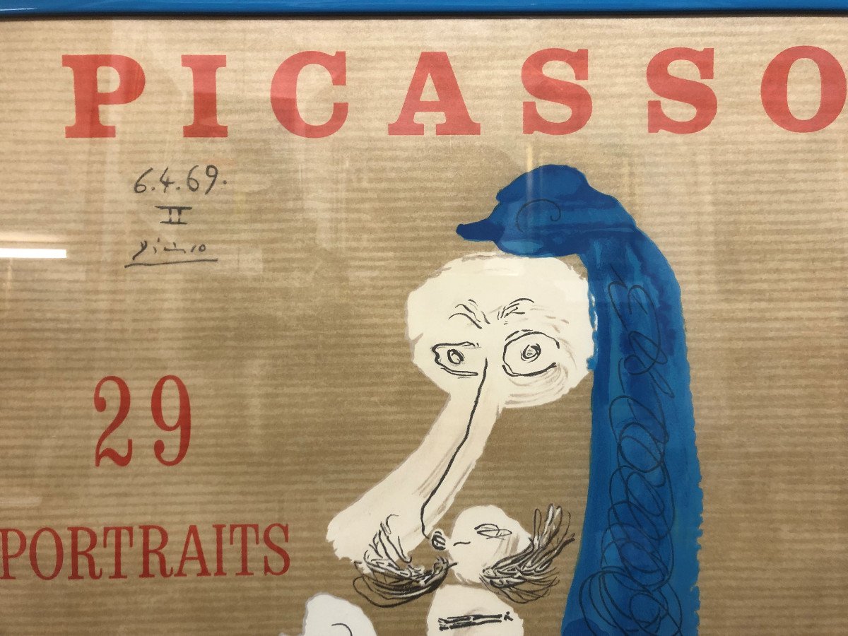 Pablo PICASSO (1881-1973) : "Affiche 29 portraits imaginaires" Galerie Vismara Monaco,1971-photo-1