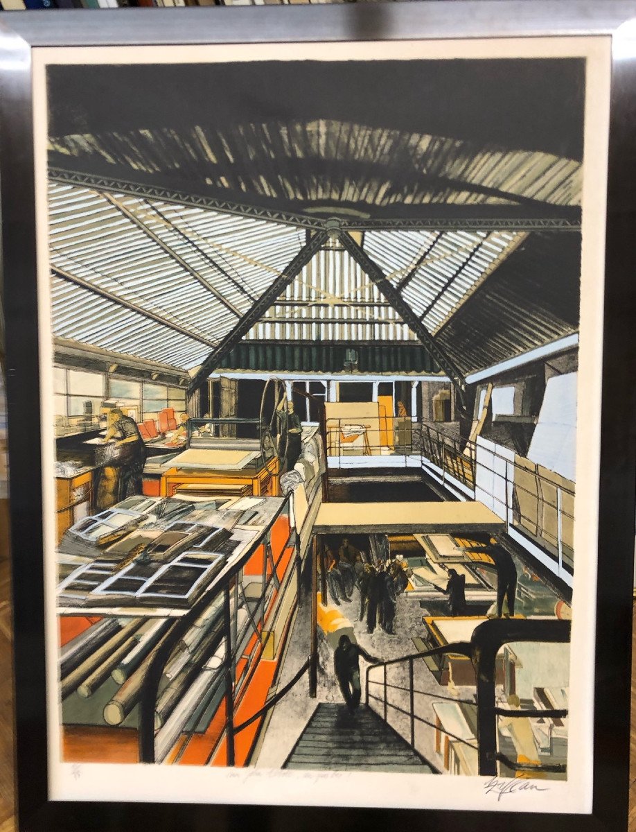 Sam Szafran (1934-2019 : "l'imprimerie Bellini";  Litho Couleurs/arches Ed. Ea 94,6 X 71 Cm-photo-2