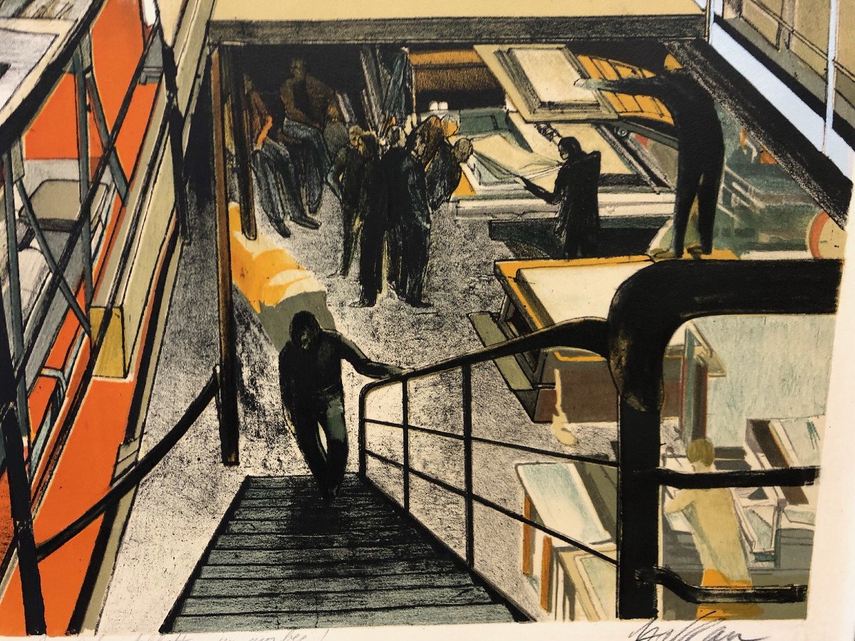 Sam Szafran (1934-2019 : "l'imprimerie Bellini";  Litho Couleurs/arches Ed. Ea 94,6 X 71 Cm-photo-3