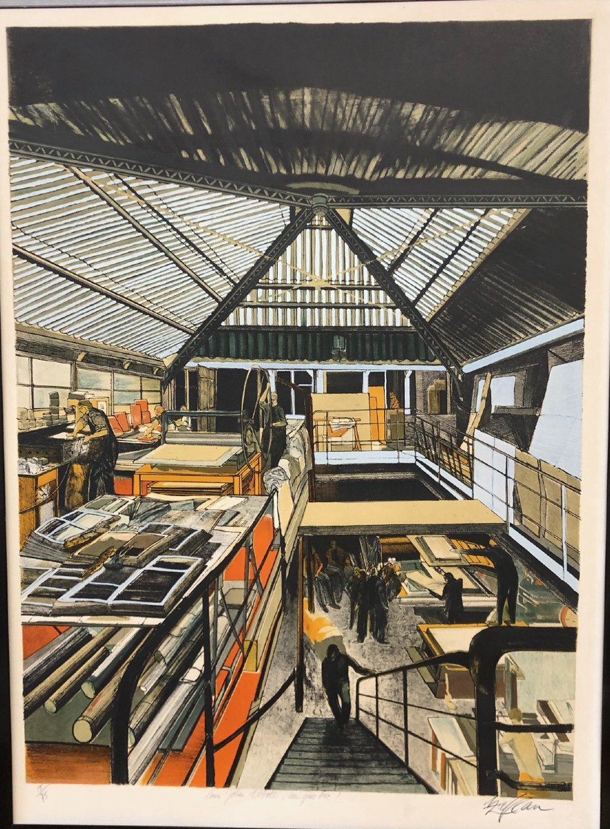 Sam Szafran (1934-2019 : "l'imprimerie Bellini";  Litho Couleurs/arches Ed. Ea 94,6 X 71 Cm