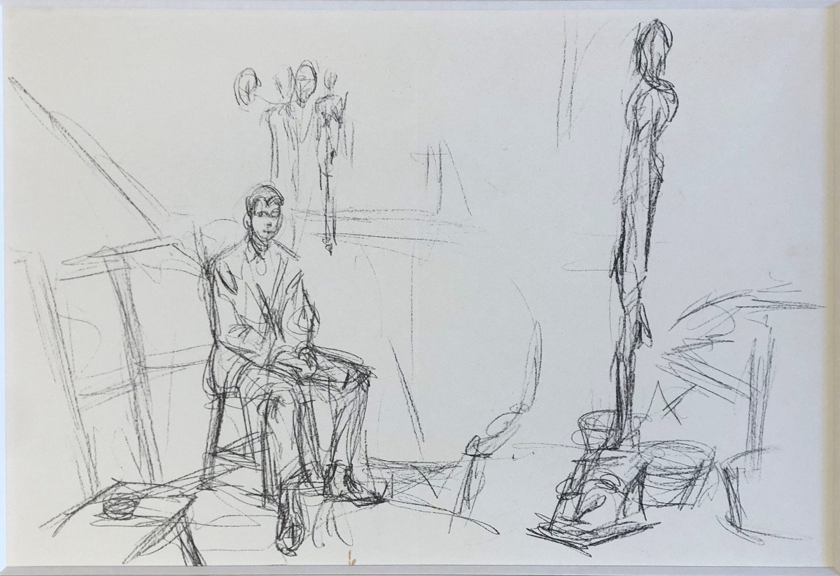 Alberto Giacometti 1901-1966: Seated Man And Sculpture, 1961 Lithograph On A Double Page.-photo-2