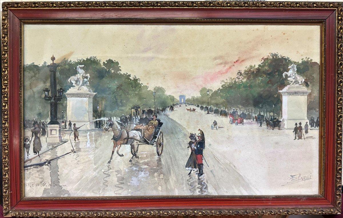Edward Charles Barnes (act.1856-1882) British "the Animated Champs-élysées In Paris" Watercolor-photo-2