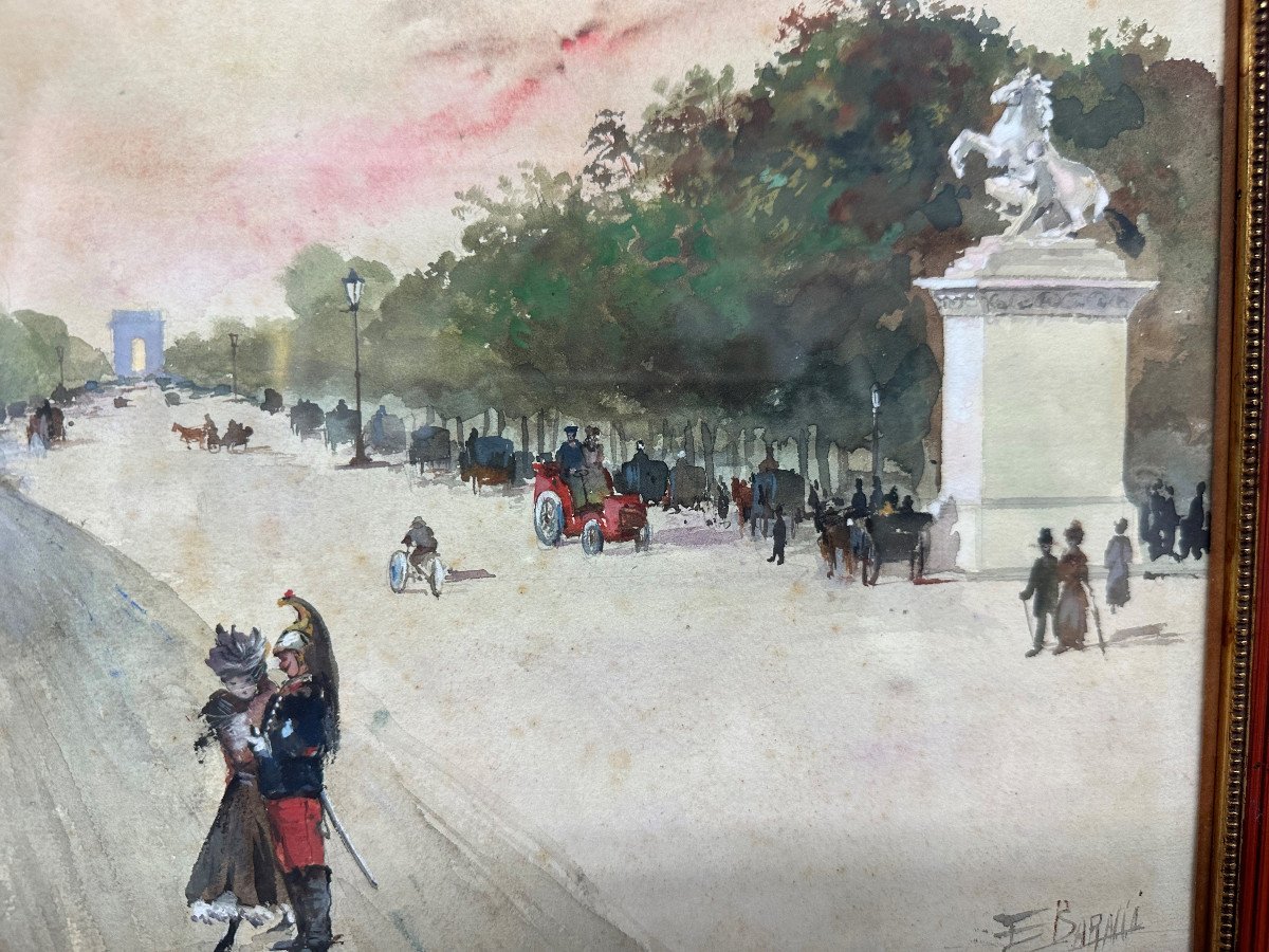 Edward Charles Barnes (act.1856-1882) British "the Animated Champs-élysées In Paris" Watercolor-photo-4