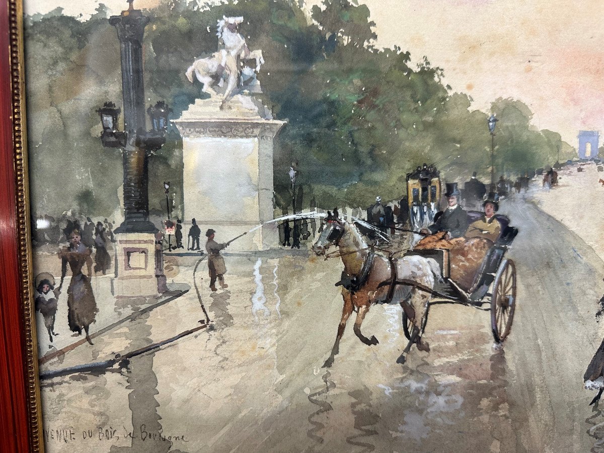 Edward Charles Barnes (act.1856-1882) British "the Animated Champs-élysées In Paris" Watercolor