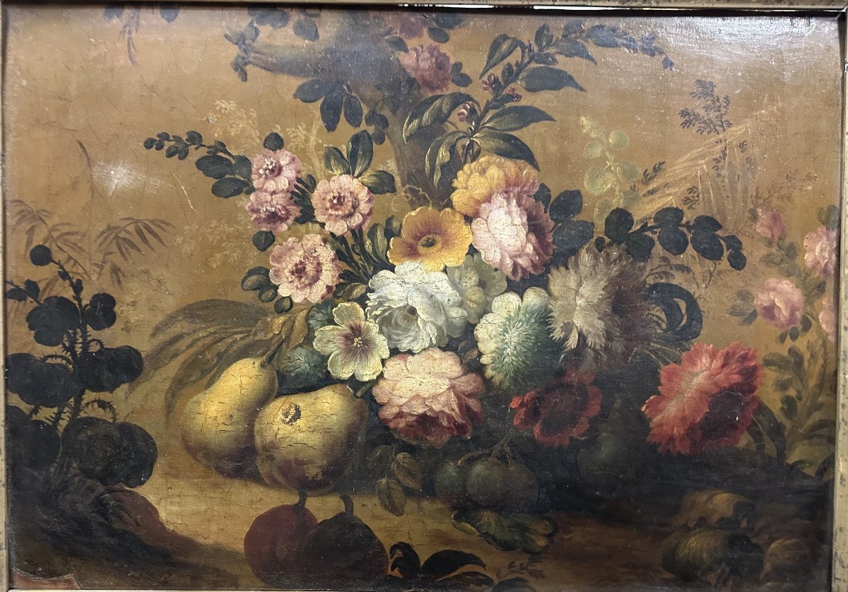 Ecole du Nord du XVIII°:"nature Morte Au Poires", Huile Sur Panneau, Circa 50 X 70 Cm-photo-3