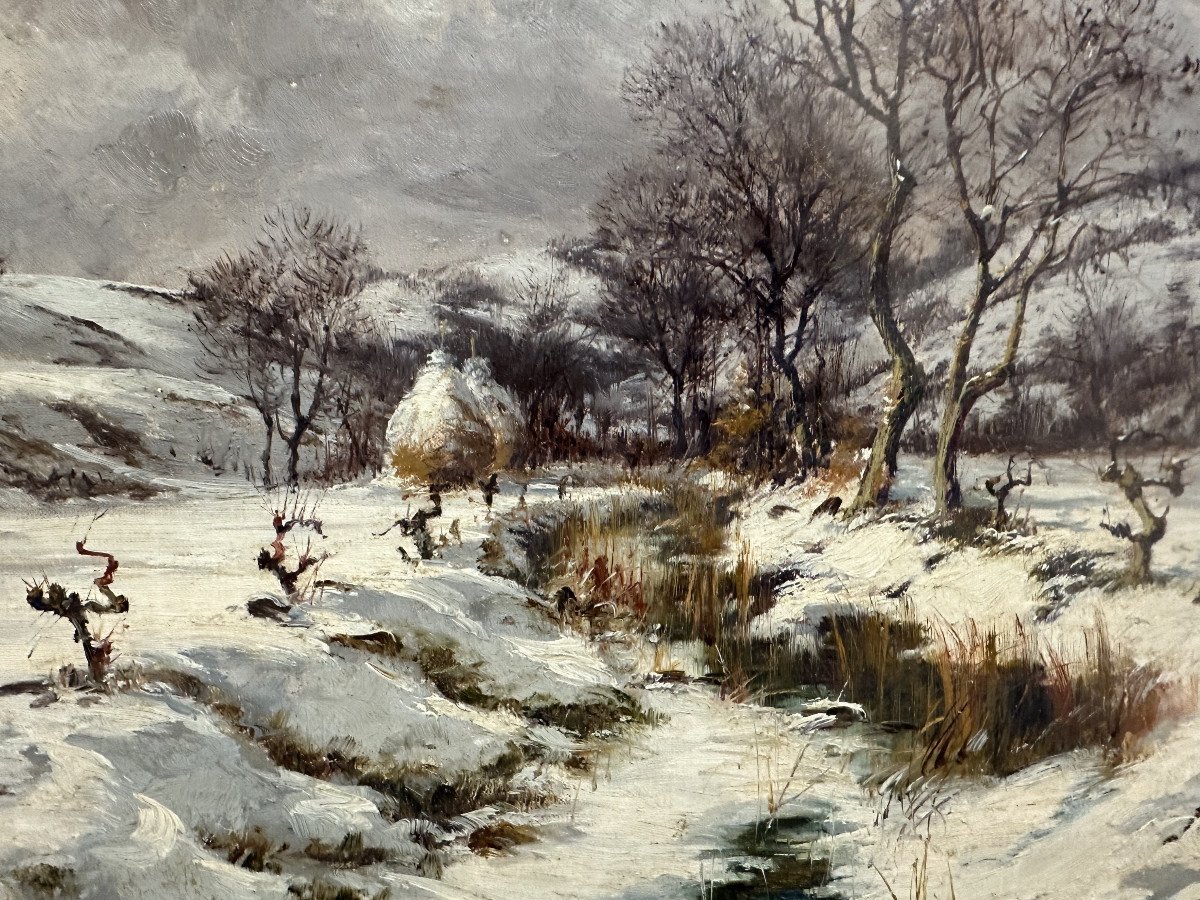 Charles Alexandre Bertier (1860-1924), Grenoble: "snow Effect", Oil On Canvas-photo-2