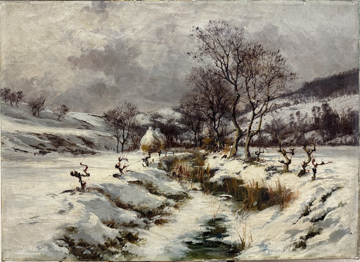 Charles Alexandre Bertier (1860-1924), Grenoble:"effet De Neige", Huile Sur Toile